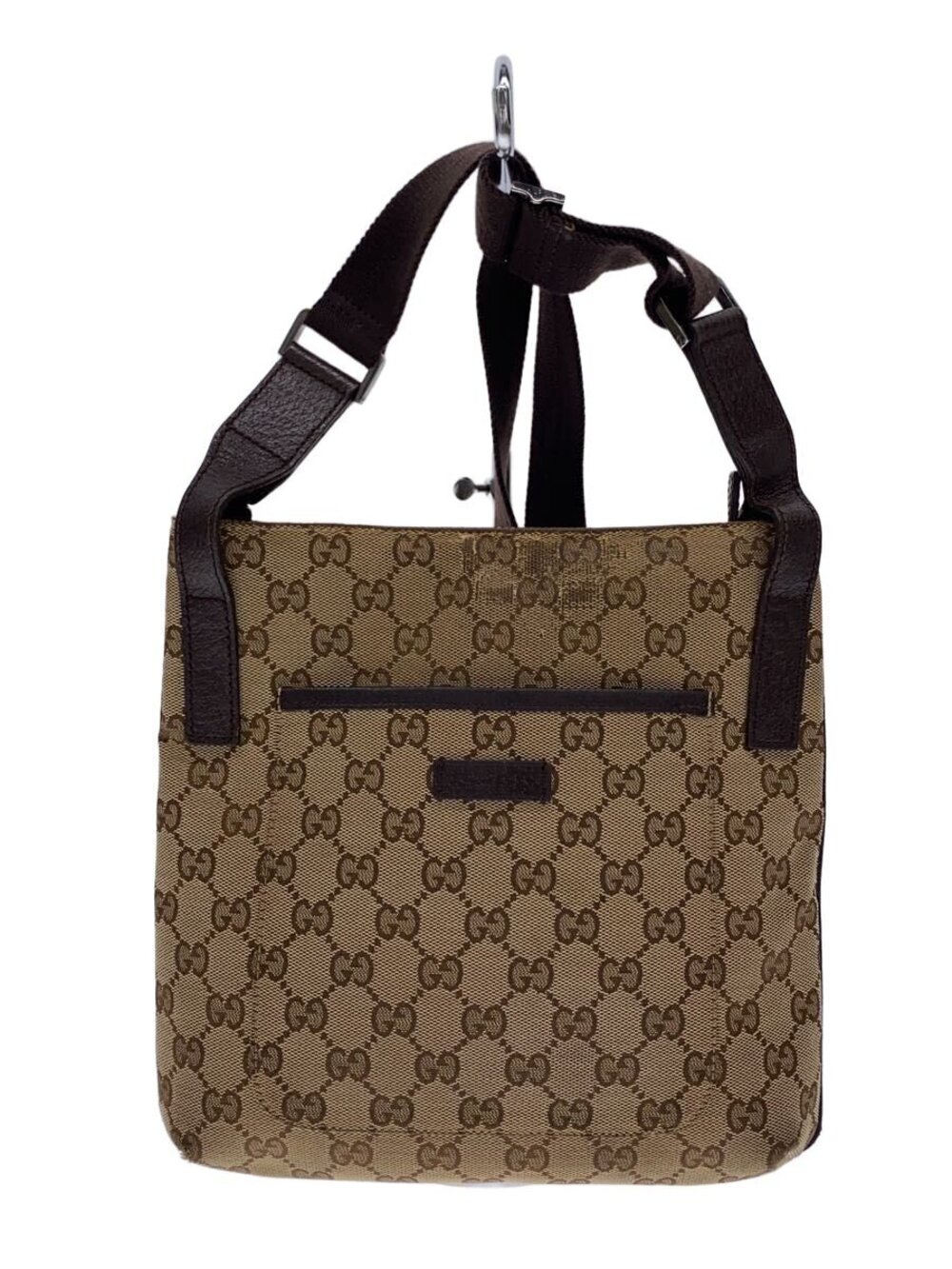 Gucci GG Monogram Canvas flat messenger crossbody bag brown leather